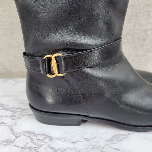 Etienne Aigner Shelby Black Leather Riding Boots Knee-High - Picture 6 of 12